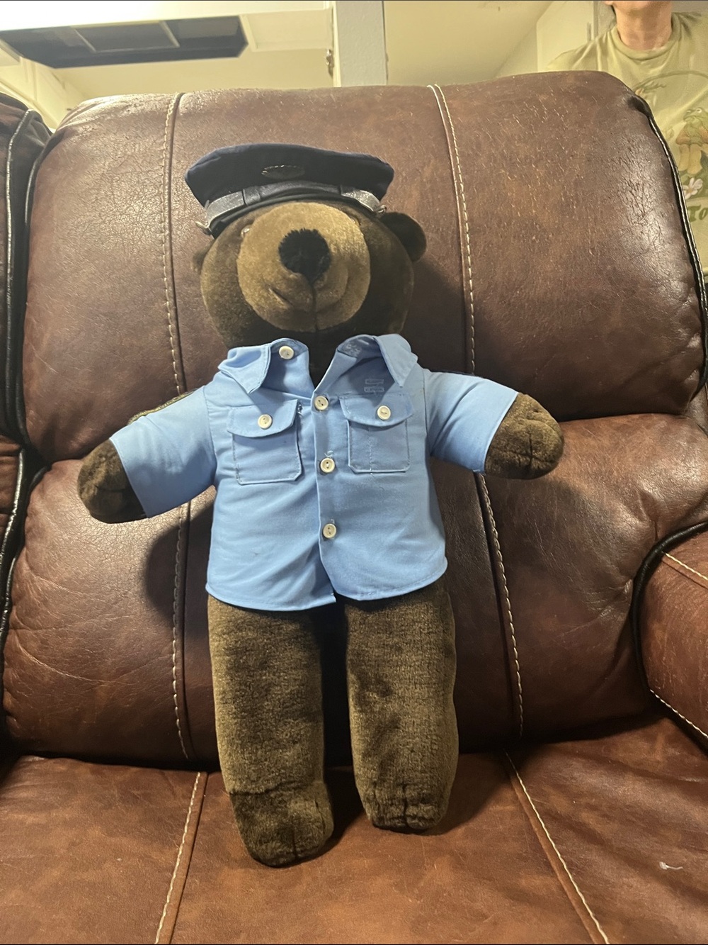 Plush Police Bear in Light Blue Uniform - Soft Brown Cuddly Toy